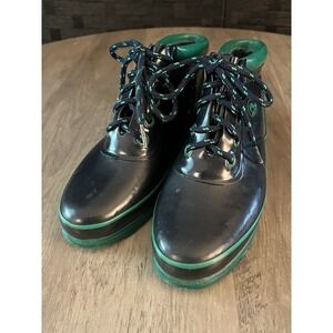 Vintage Sporto Size 7 Women's Duck Boots Blue with Green Line‎ Rubber Retro 8